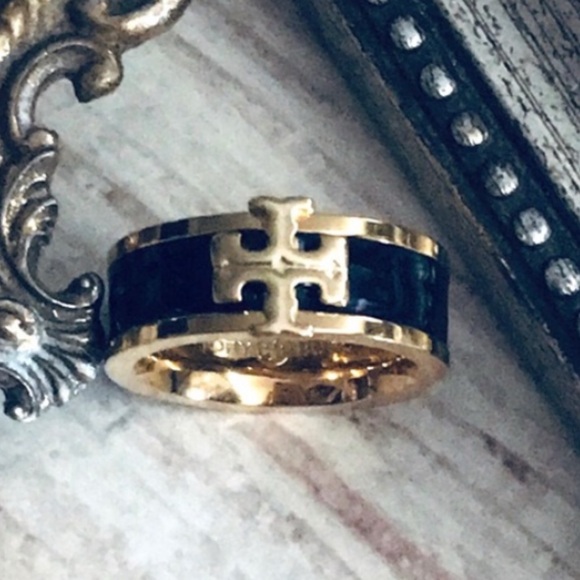 TORY BURCH • Black Kira Band Logo Ring - Picture 11 of 11